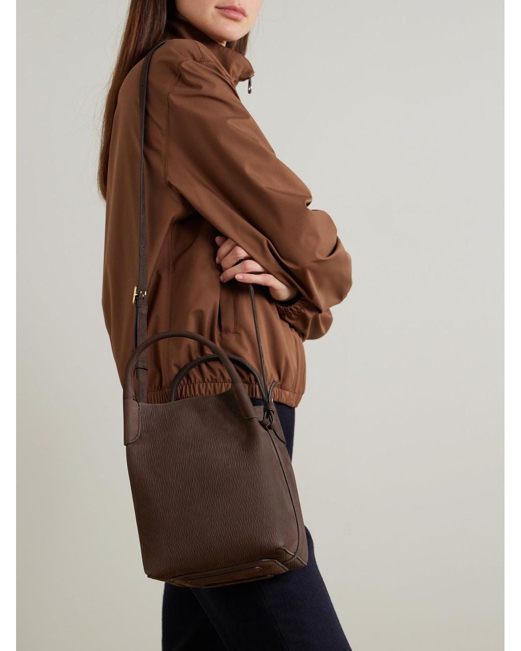 Loro Piana Brown Bale Small Textured-Suede Shoulder Bag