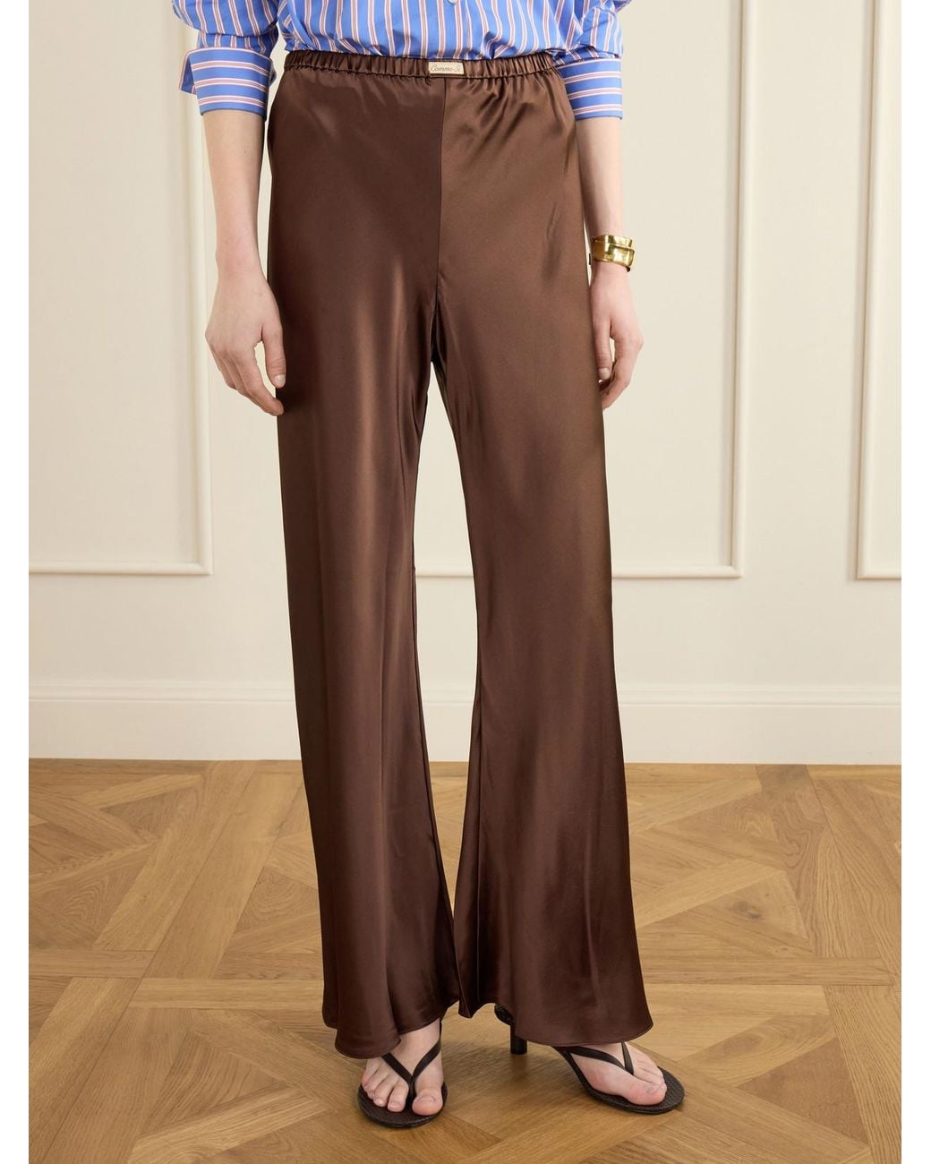 Comme Si Brown Silk-Bias Straight-Leg Pants