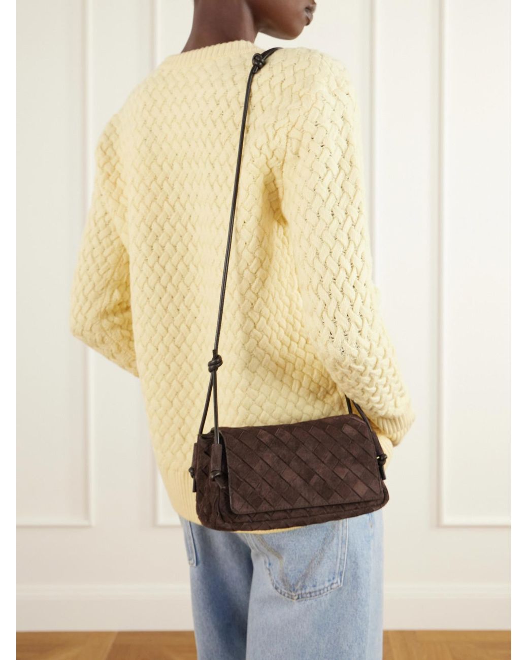 Bottega Veneta Brown Notturno Intrecciato Suede Shoulder Bag