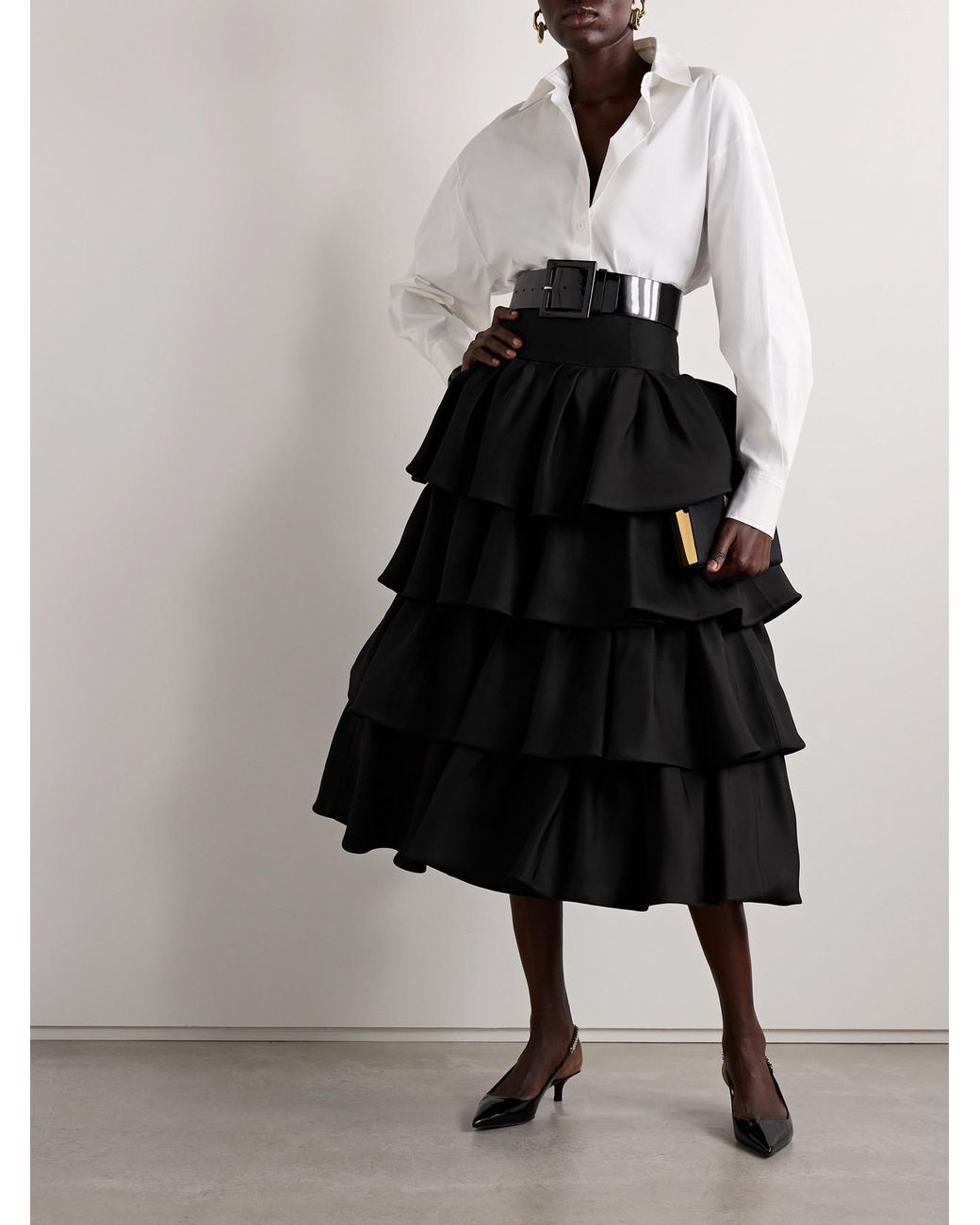 専用 未使用Carolina Herrera Tiered Ruffle Carolina Herrera Tiered Ruffled Silk-Gazar Midi Skirt in Black | Lyst