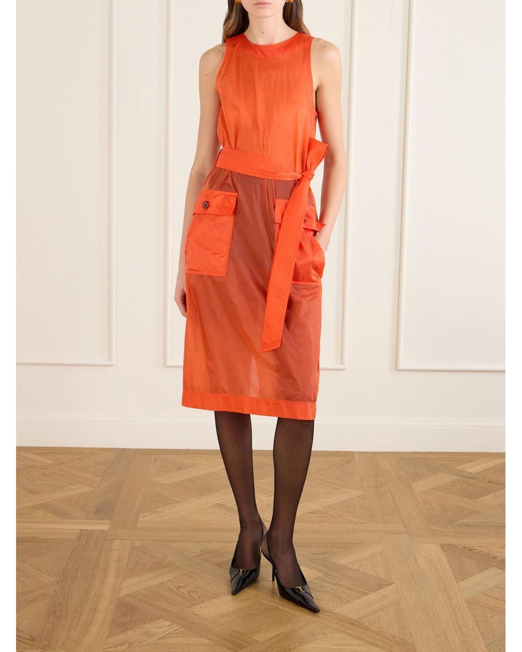 Saint Laurent Orange Buttoned Front Midi Dress