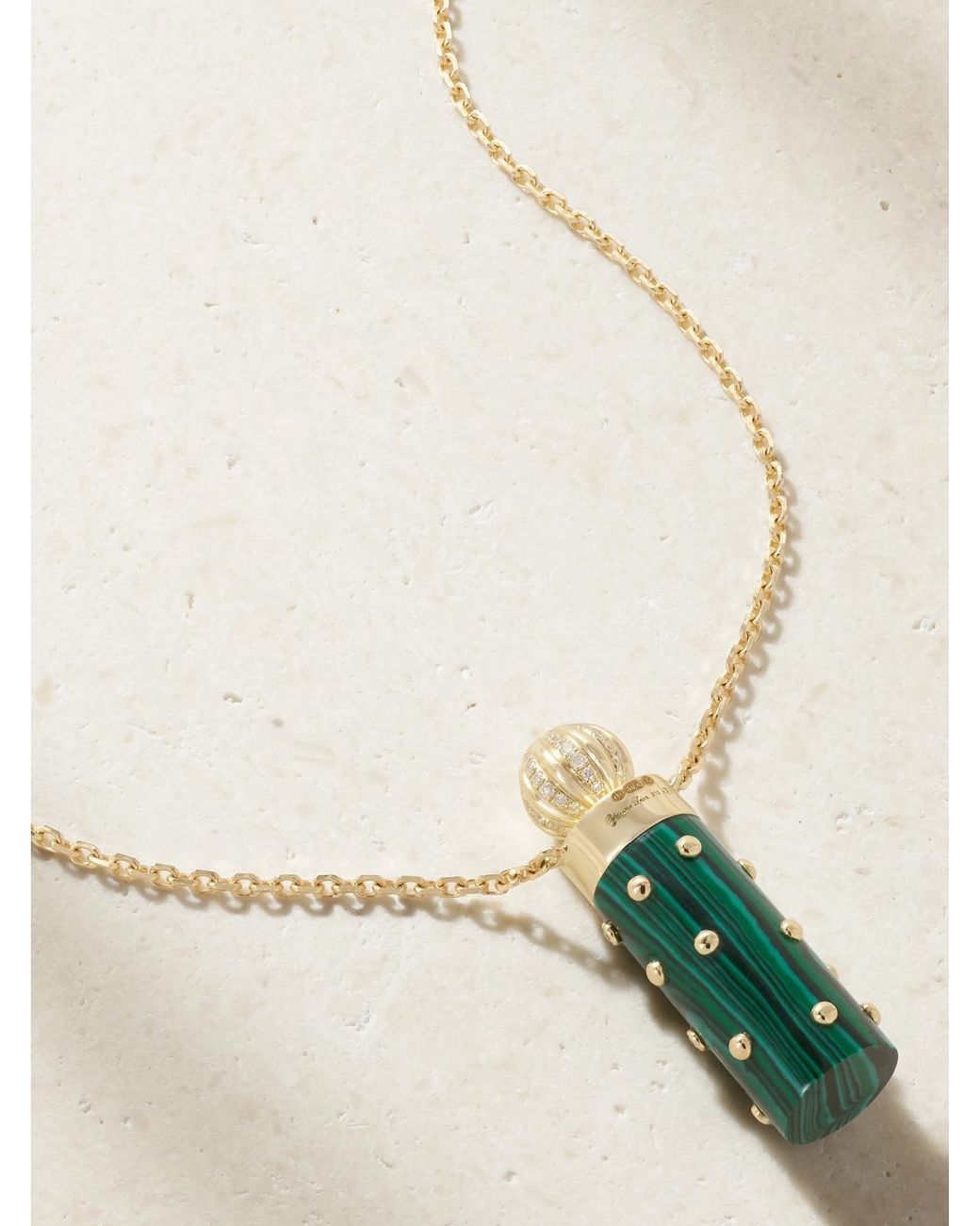 Yvonne Léon Natural Petit Vase 9-Karat, Malachite And Diamond Necklace