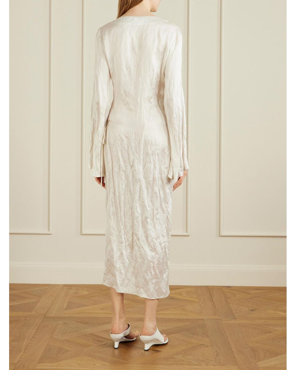 Khaite White Rommi Crinkled-Voile Midi Wrap Dress
