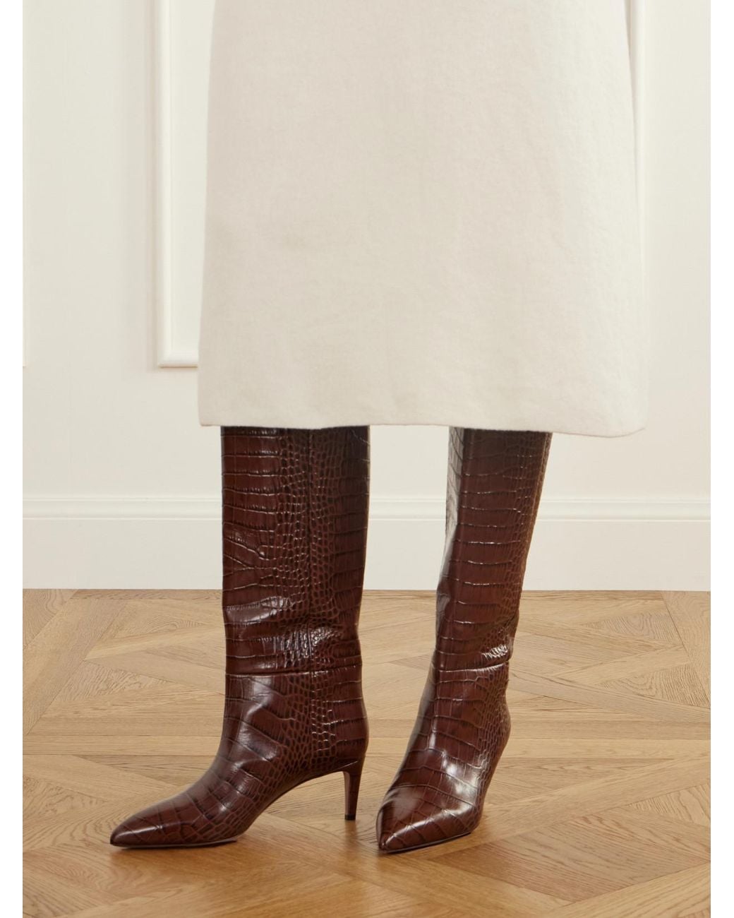 Paris Texas Brown Stiletto 60 Croc-Effect Knee Boots