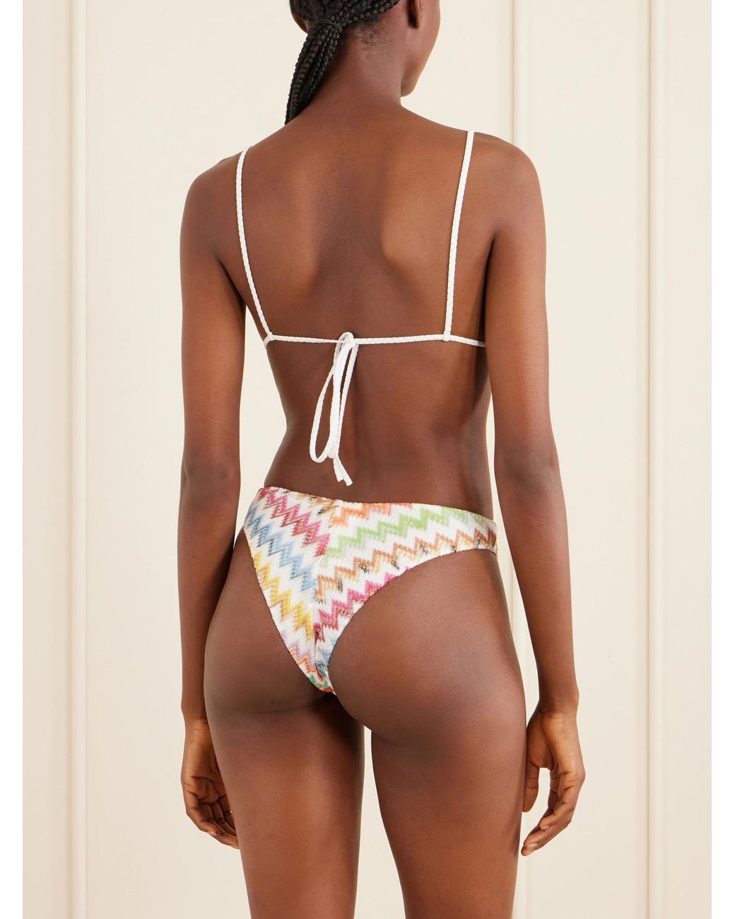 Missoni White Striped Crochet-Knit Triangle Bikini