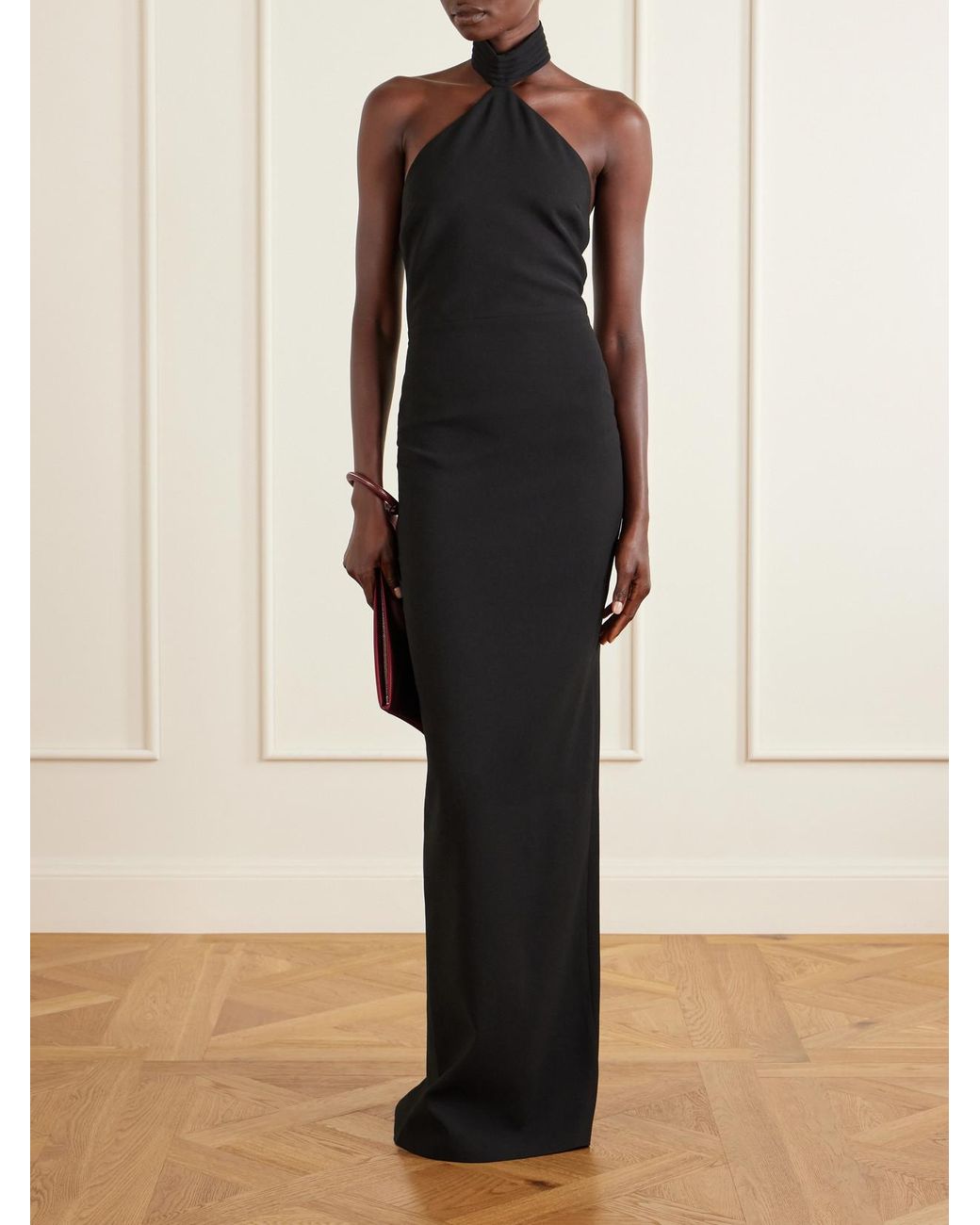 Ilkyaz Ozel Black Kailash Crepe Halterneck Gown