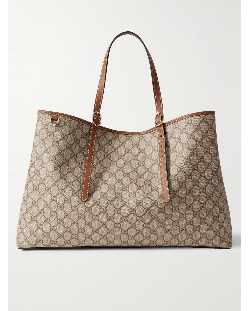 Gucci Natural Gg Emblem Leather-Trimmed Coated Canvas-Jacquard Tote