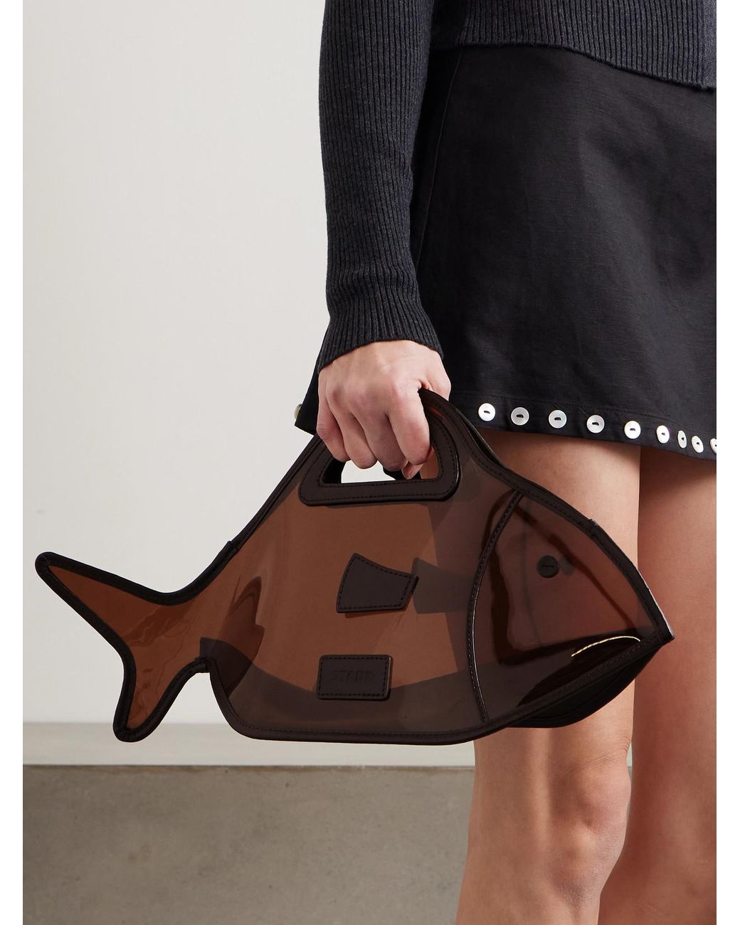 Staud Brown Cleo Leather-Trimmed Pvc Top-Handle Bag