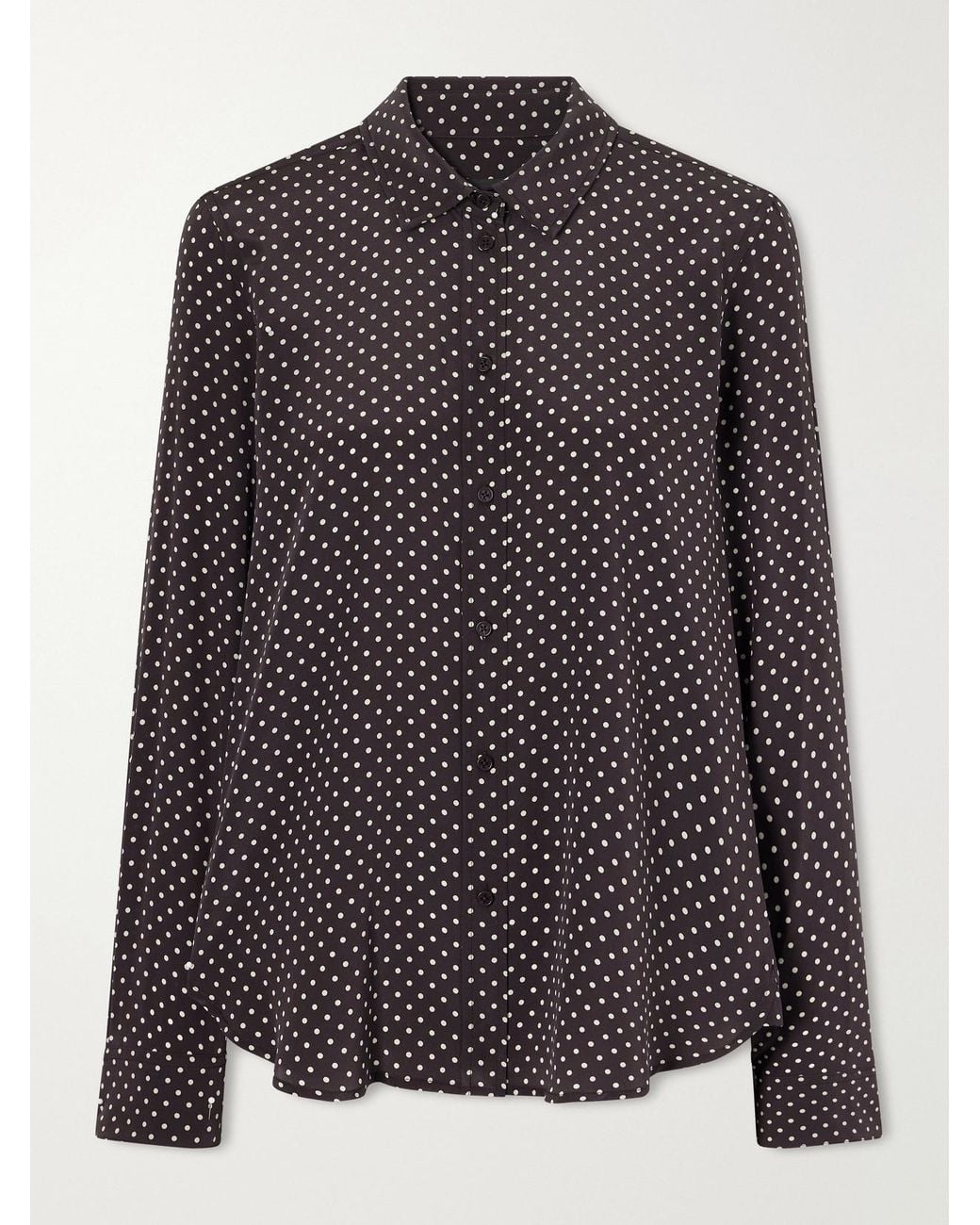 Nili Lotan Black Gaia Polk-Dot Silk-Crepe De Chine Shirt