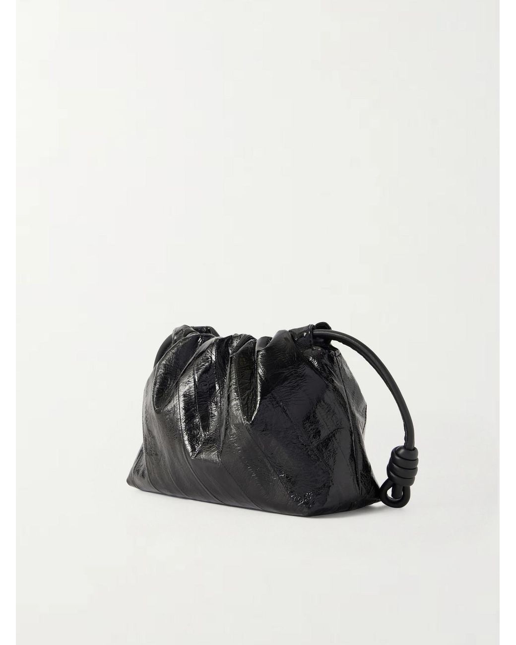 Loewe Black Flamenco Mini Leather-Trimmed Crinkled-Eel Clutch