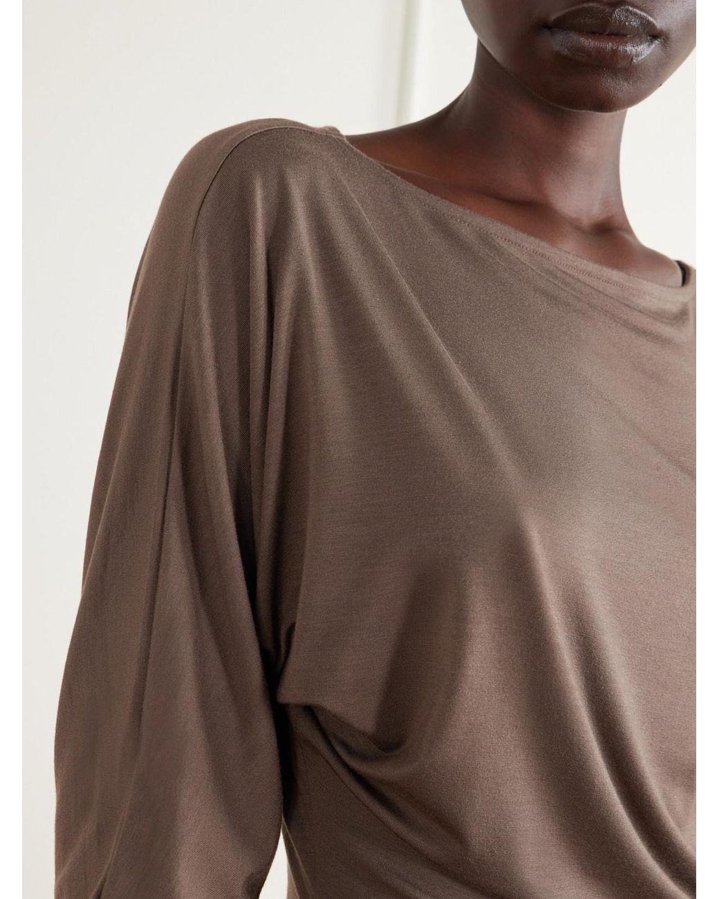 ÉTERNE Brown Aspen Stretch-Modal Jersey Midi Dress