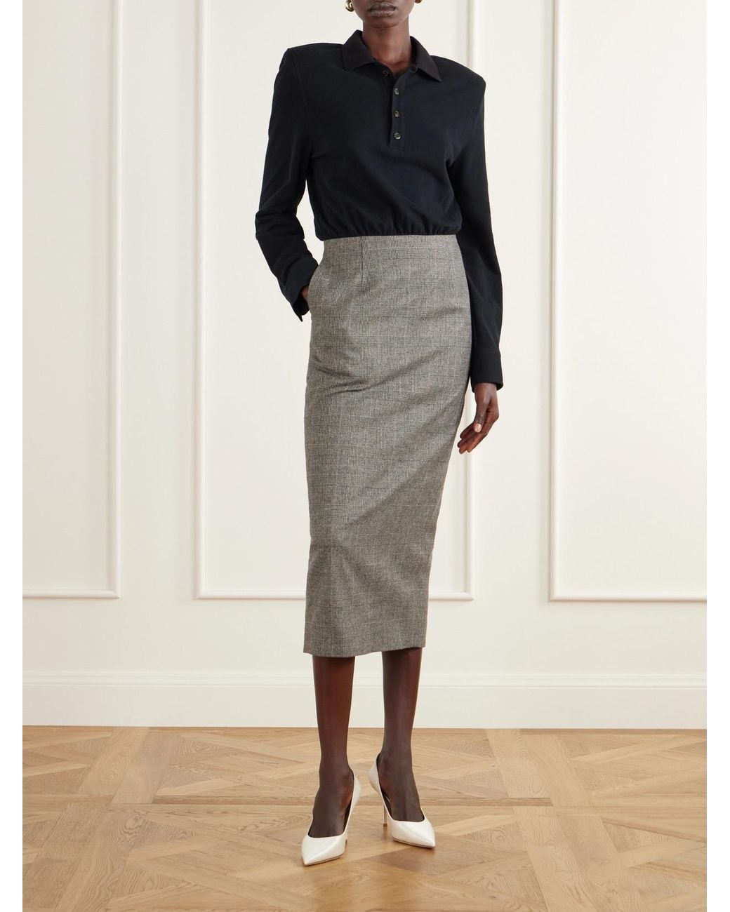 Willy Chavarria Black Polo Checked Wool-Blend Piqué Midi Dress