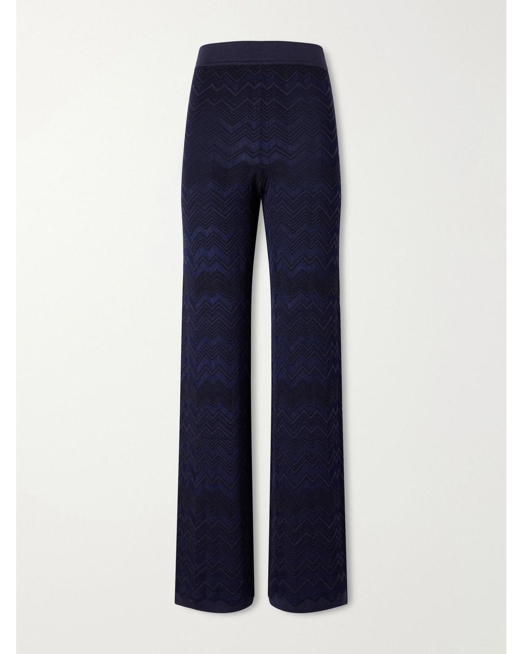 Missoni Blue Striped Crochet-Knit Straight-Leg Pants