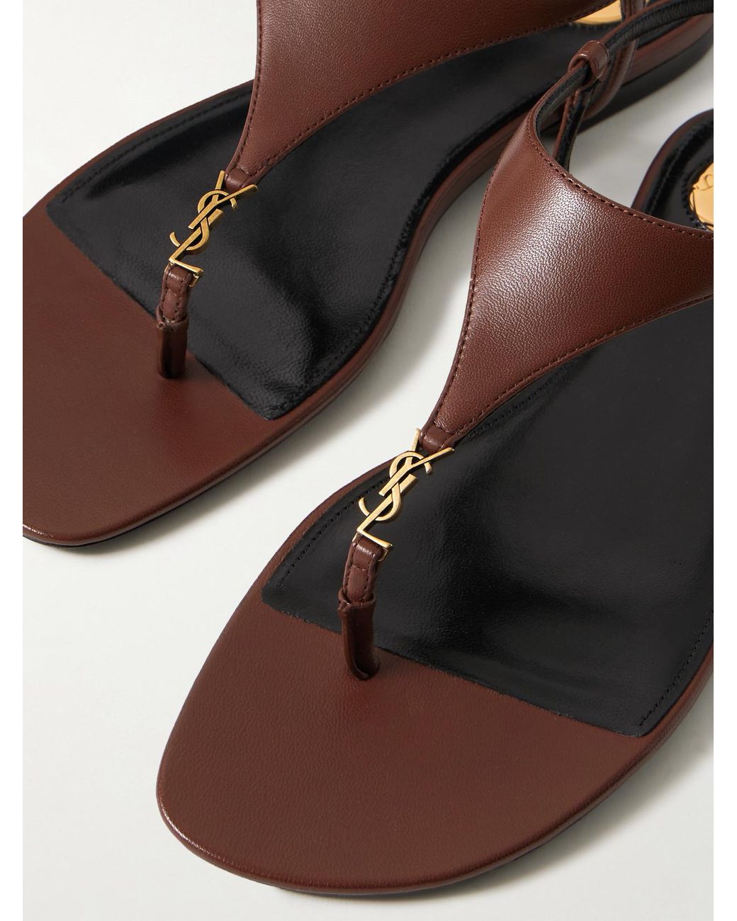 Saint Laurent Natural Cassandra Embellished Leather Slingback Sandals