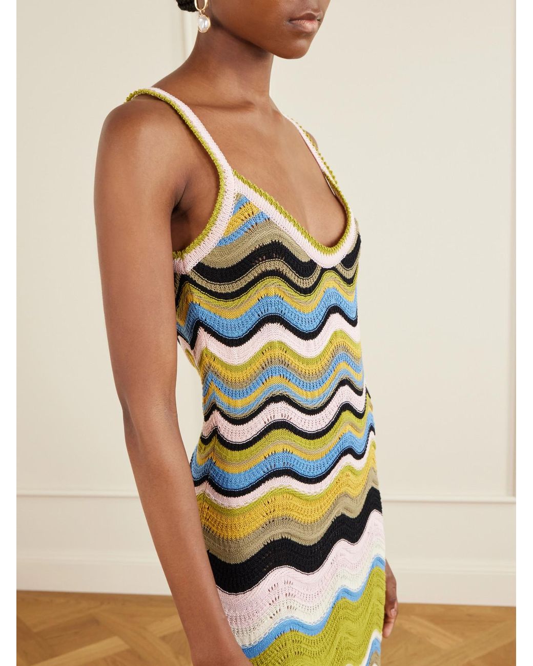 LaDoubleJ White Scalloped Striped Crocheted Cotton Maxi Dress