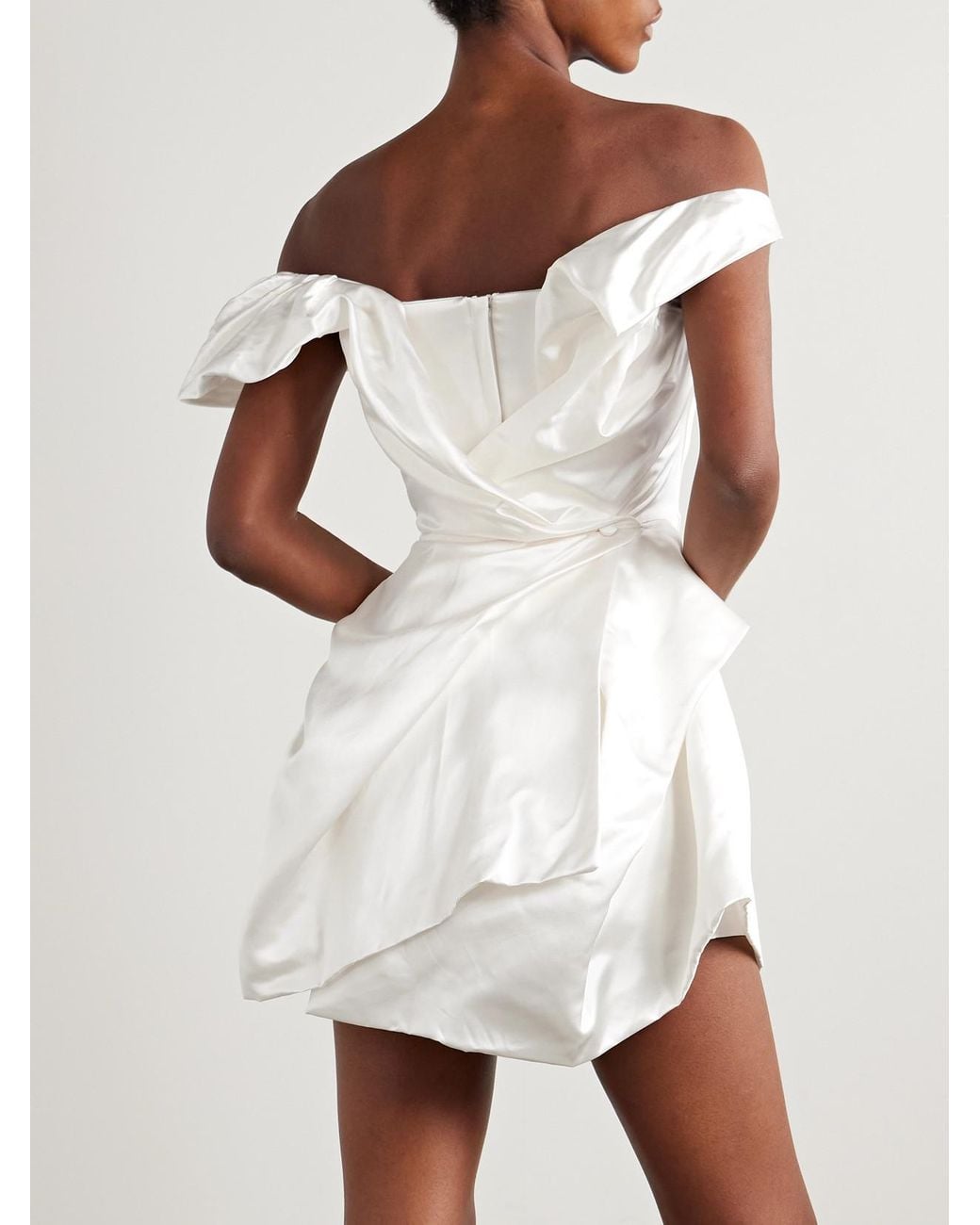 Vivienne Westwood White Aurora Off-The-Shoulder Draped Silk-Satin Mini Dress