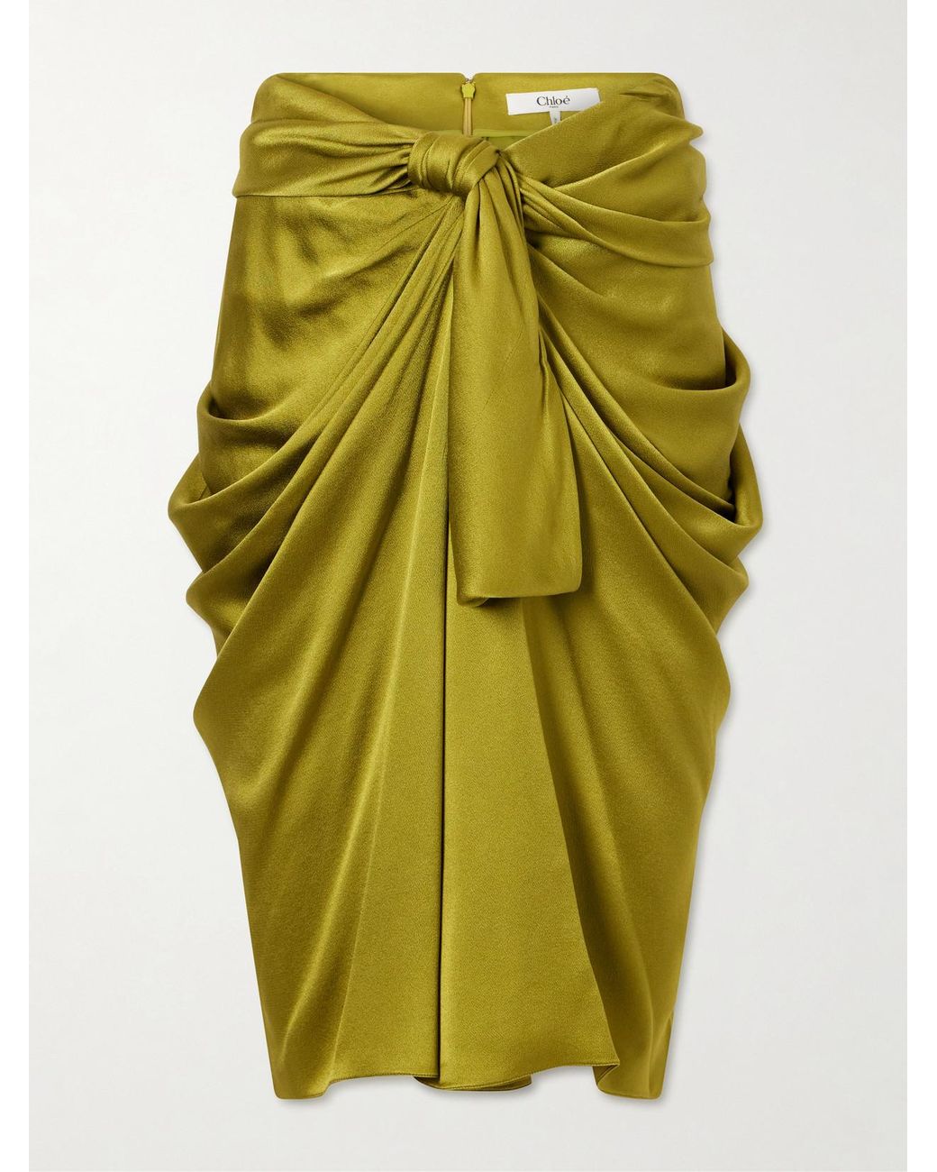 Chloé Green Twist-Front Silk-Crepe De Chine Midi Skirt