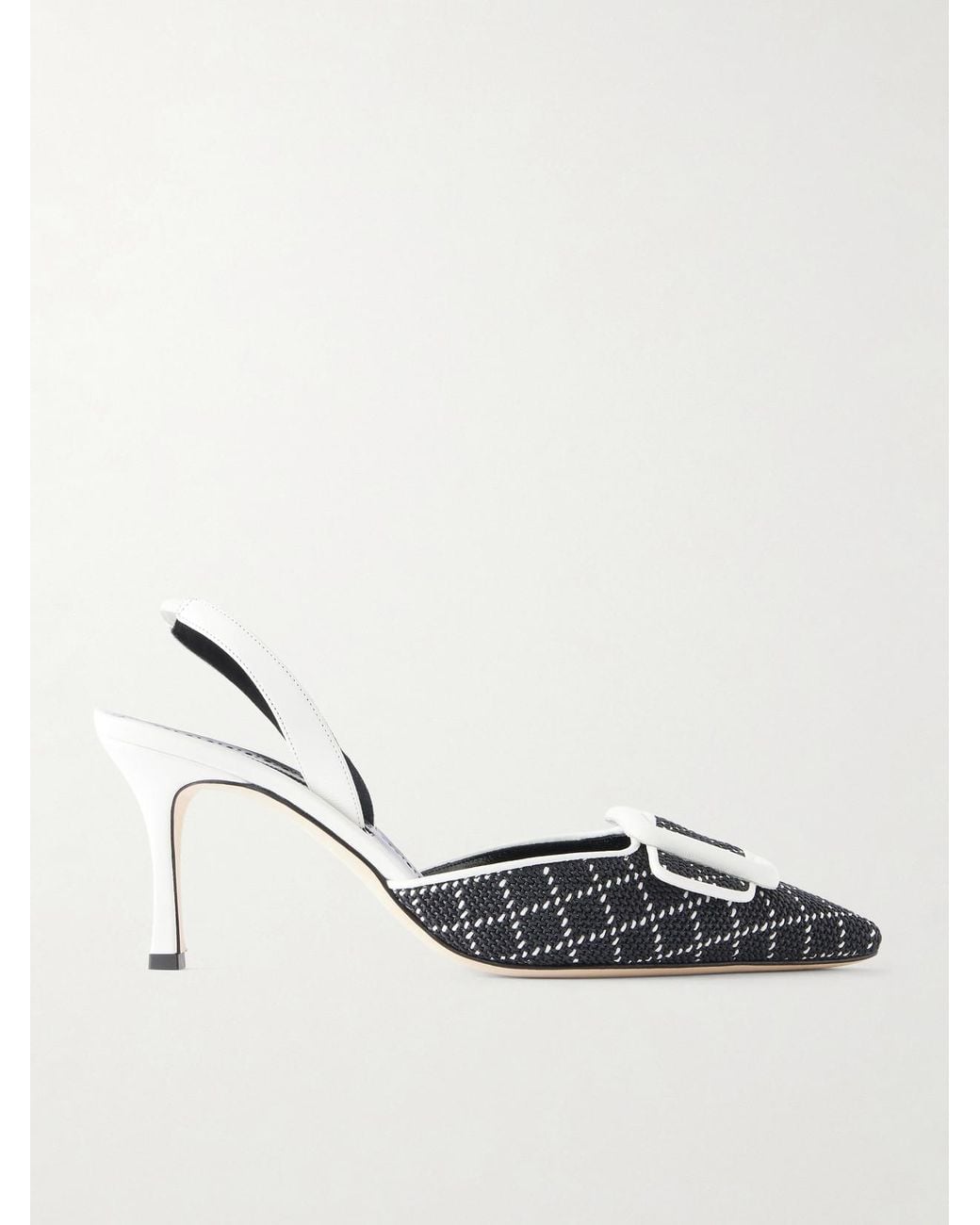 Manolo Blahnik Black Mayslibi 70 Woven Leather Slingback Pumps