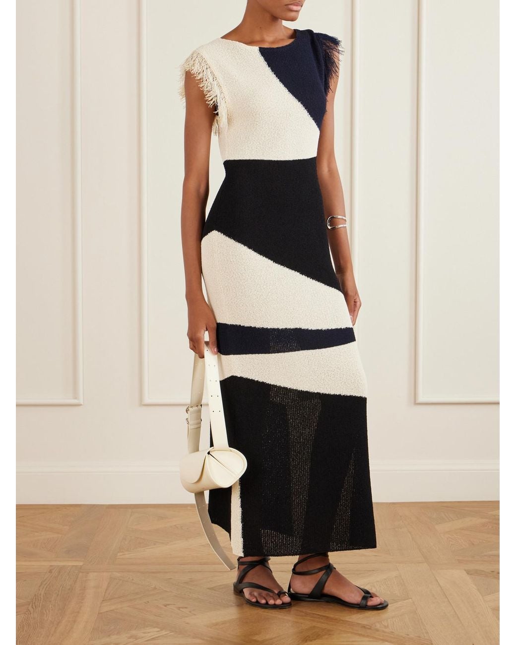 Proenza Schouler White Saskia Intarsia-Knit Woven Midi Dress