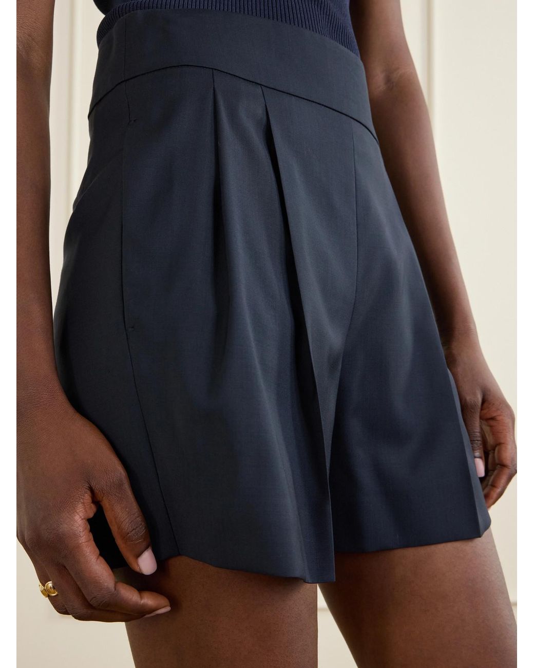 Max Mara Blue Salute Pleated Wool Shorts