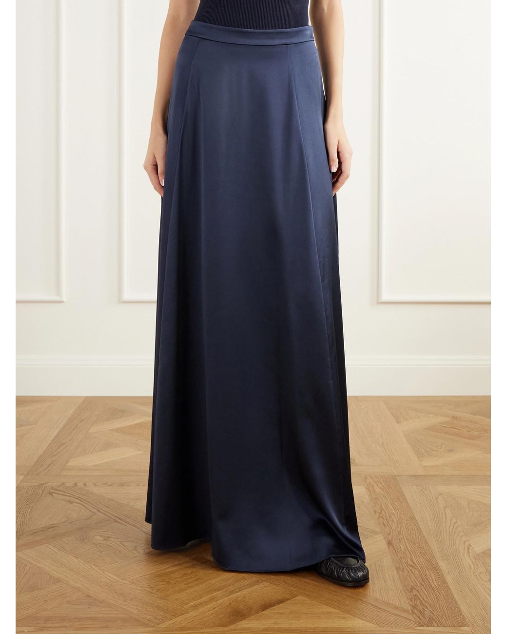 Twp Blue Silk-Satin Maxi Skirt
