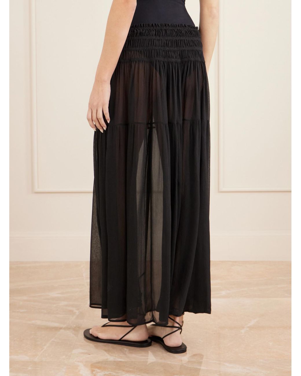 Eres Black Midnight Shirred Muslin Maxi Skirt