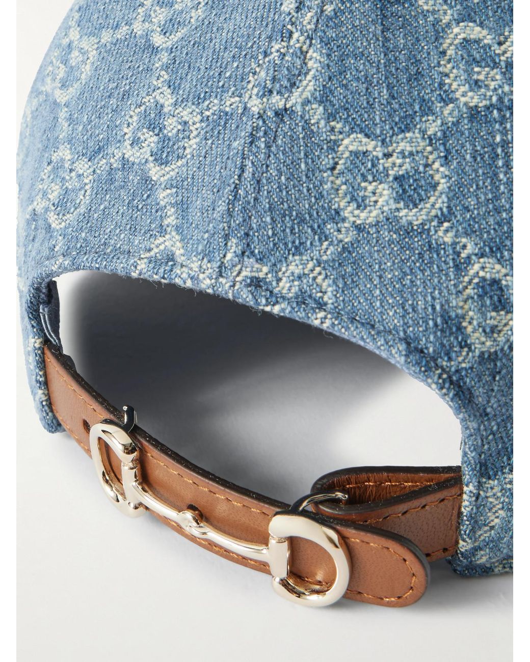 Gucci Blue Horsebit-Detailed Leather-Trimmed Denim Baseball Cap