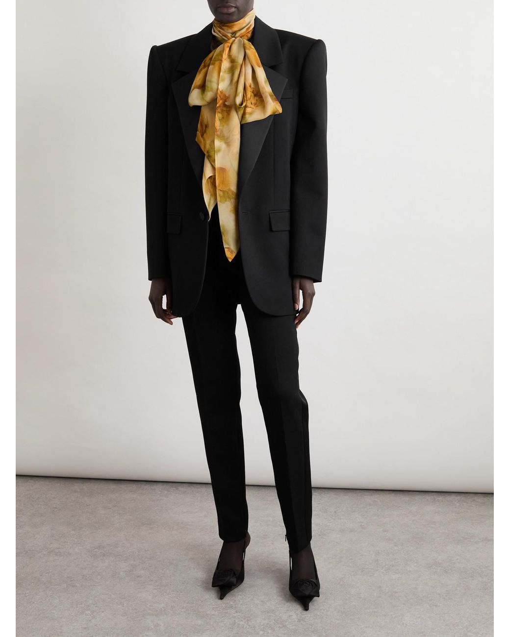 Saint Laurent Black Grain De Poudre Wool And Silk-Satin Blazer