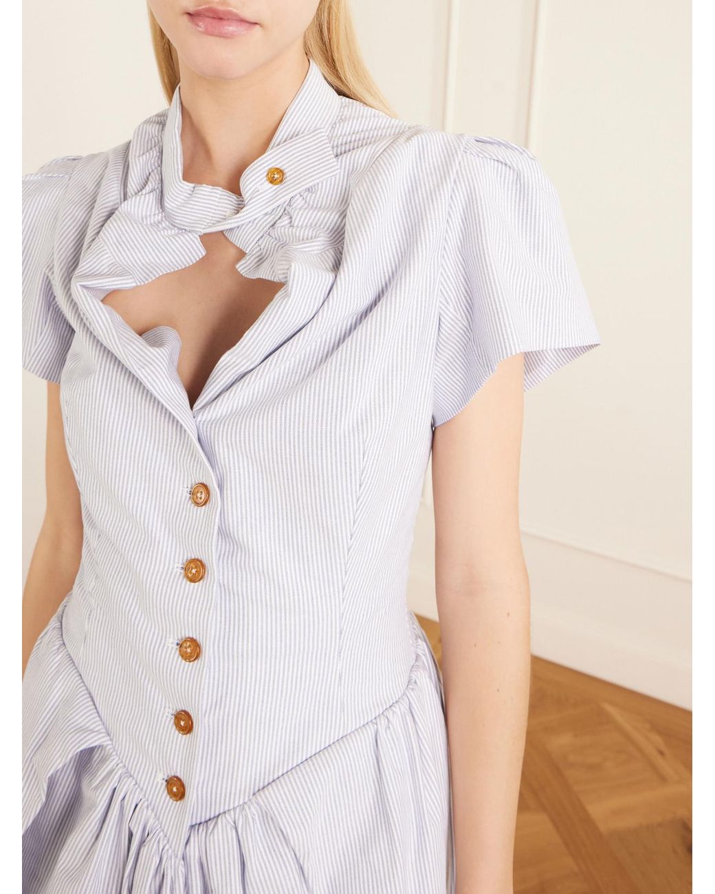Vivienne Westwood Pleated Striped Cotton Oxford Midi Dress in White