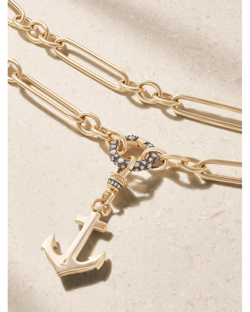 Lucy Delius Natural Anchor 14-Karat Rhodium-Plated Diamond Necklace