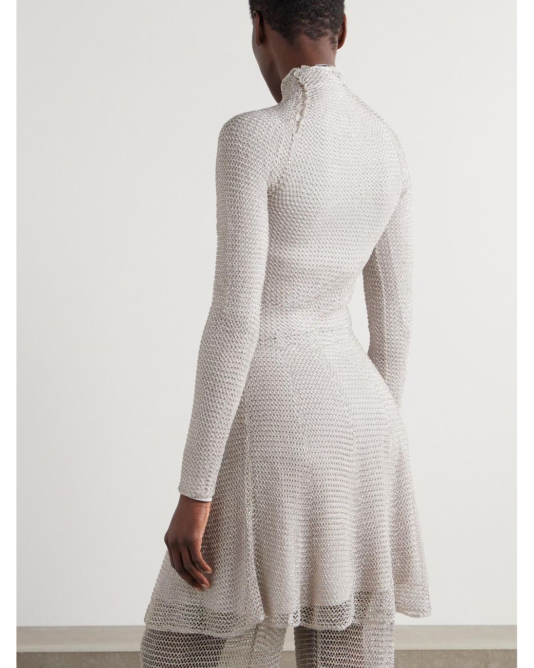 Alaïa Metallic Open-Knit Turtleneck Mini Dress