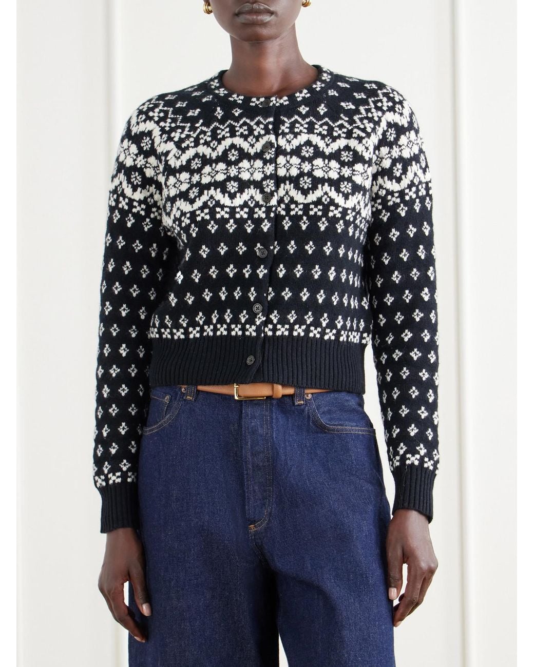 Polo Ralph Lauren Black Cropped Fair Isle Intarsia-Knit Wool, Cotton And Alpaca-Blend Cardigan