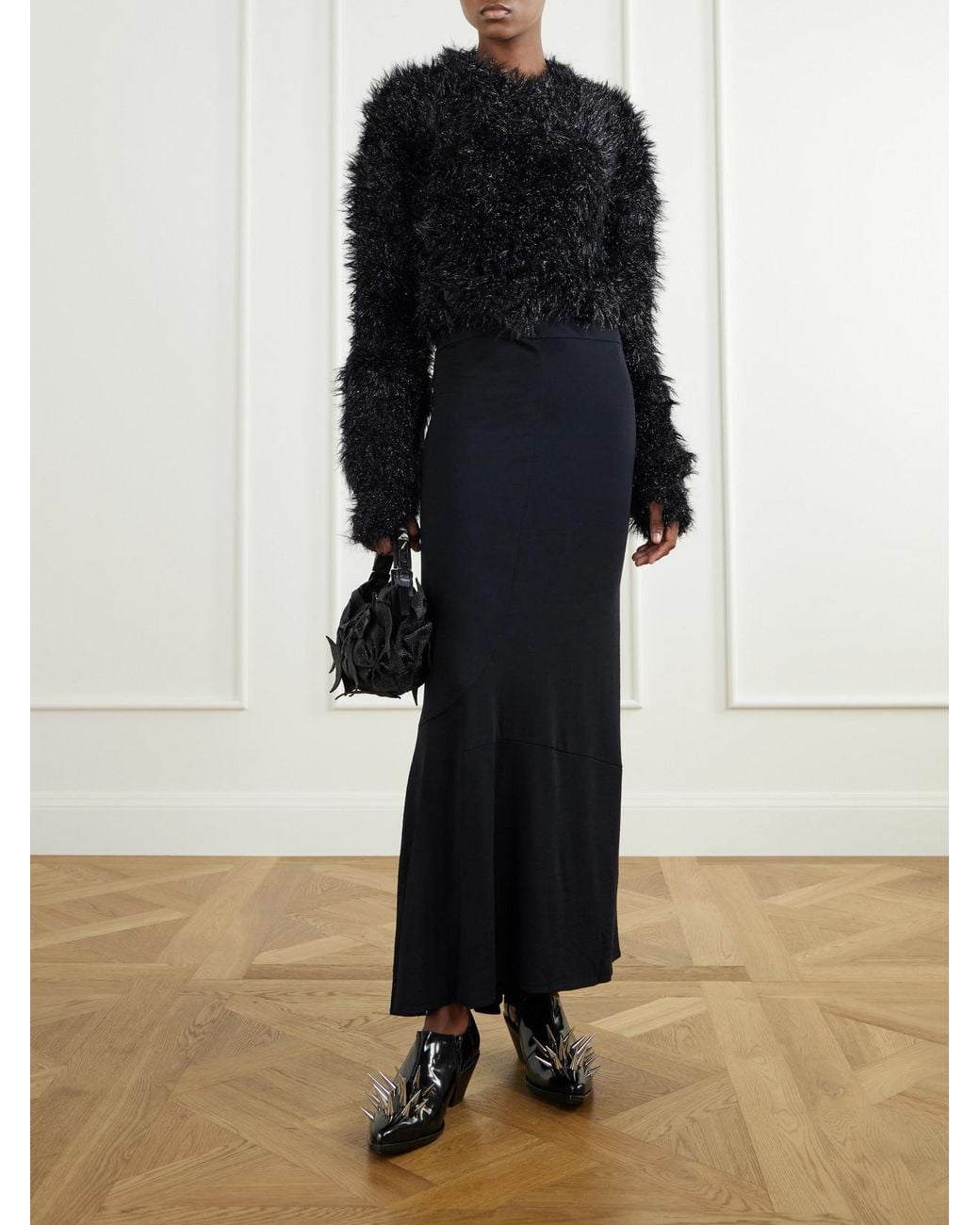 Junya Watanabe Black Studded Patent-Leather Ankle Boots