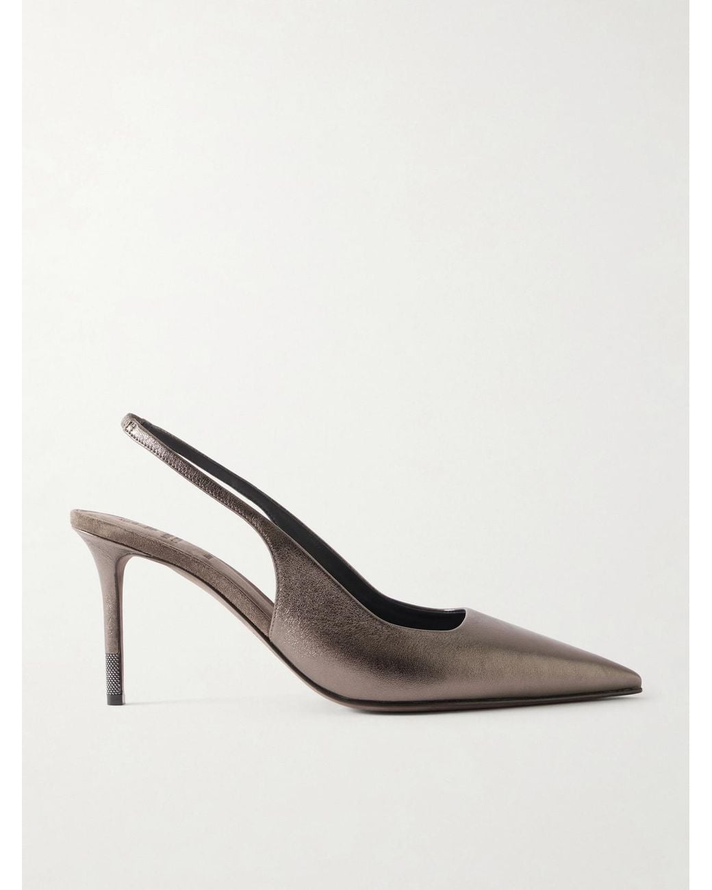 Brunello Cucinelli White 80 Monili-Embellished-Leather Slingback Pumps