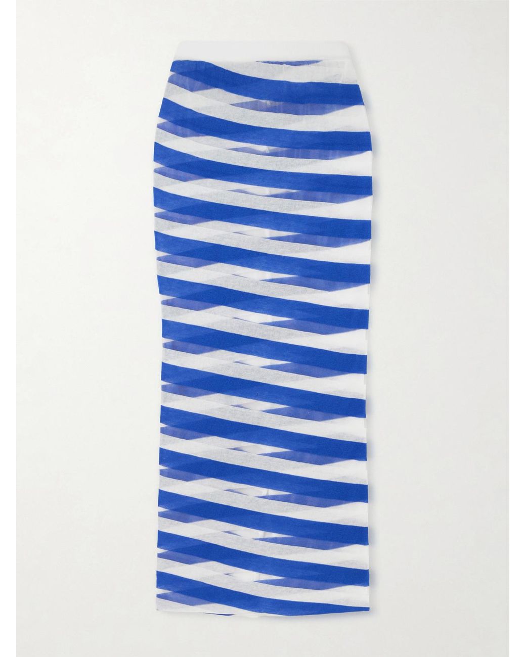 Stella McCartney Blue Striped Mesh-Paneled Cotton-Blend Midi Skirt