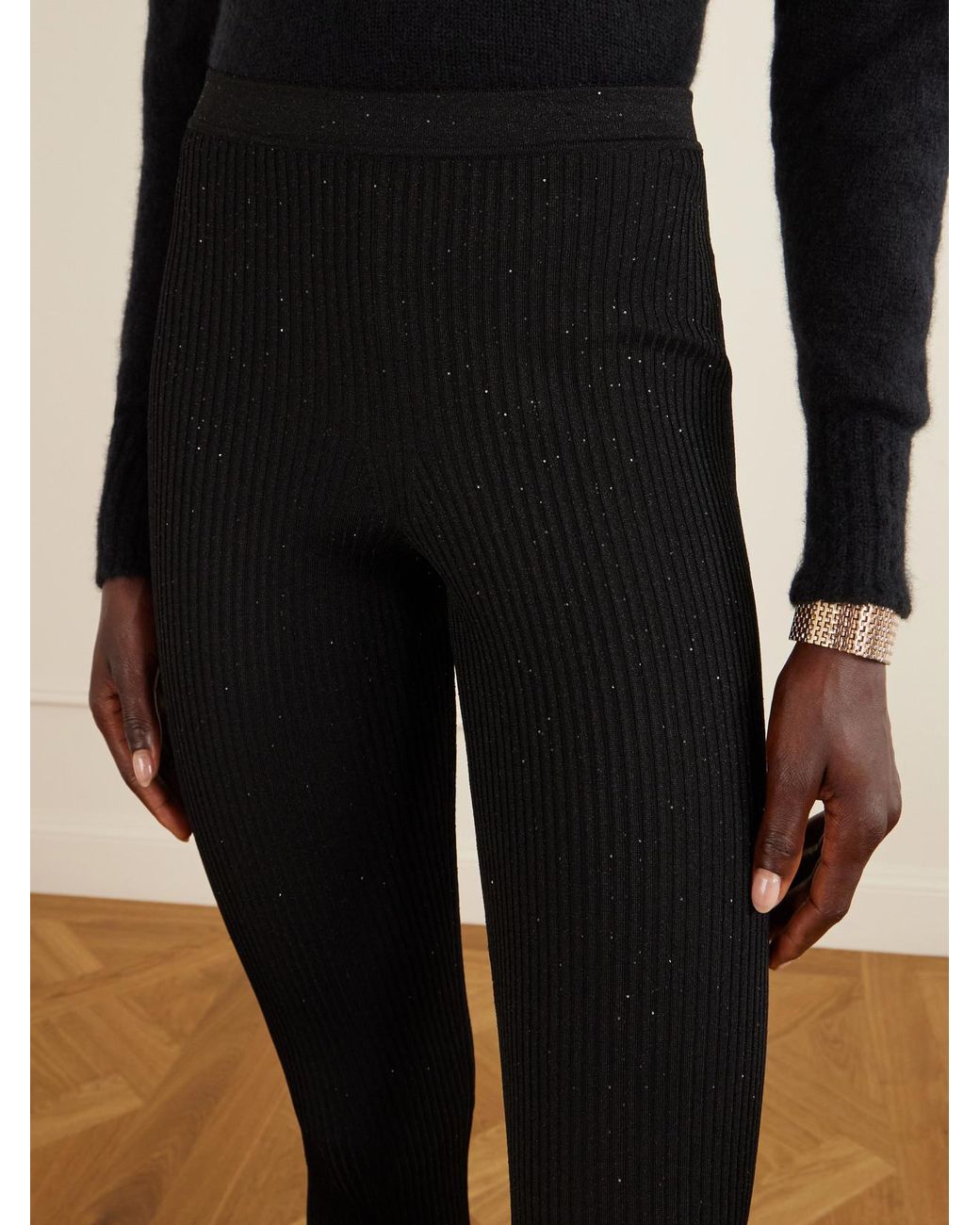 Tom Ford Black Ribbed Lurex Leggings