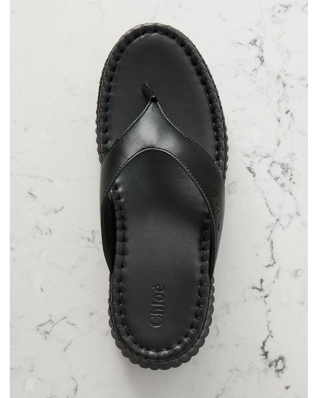 Chloé Black Nama Leather Platform Flip Flops