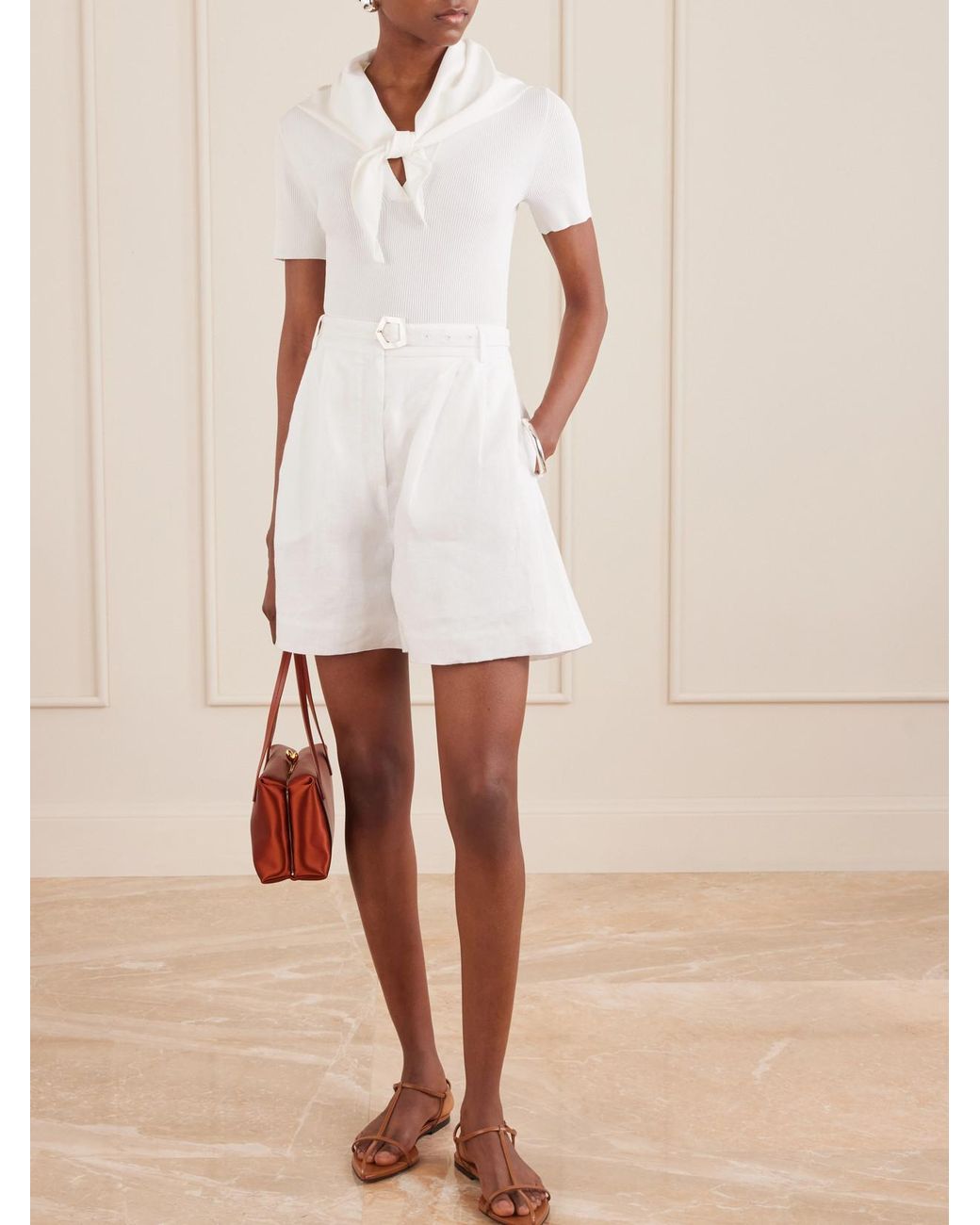 Max Mara White Palmeti Tie-Detailed Ribbed Jersey T-Shirt