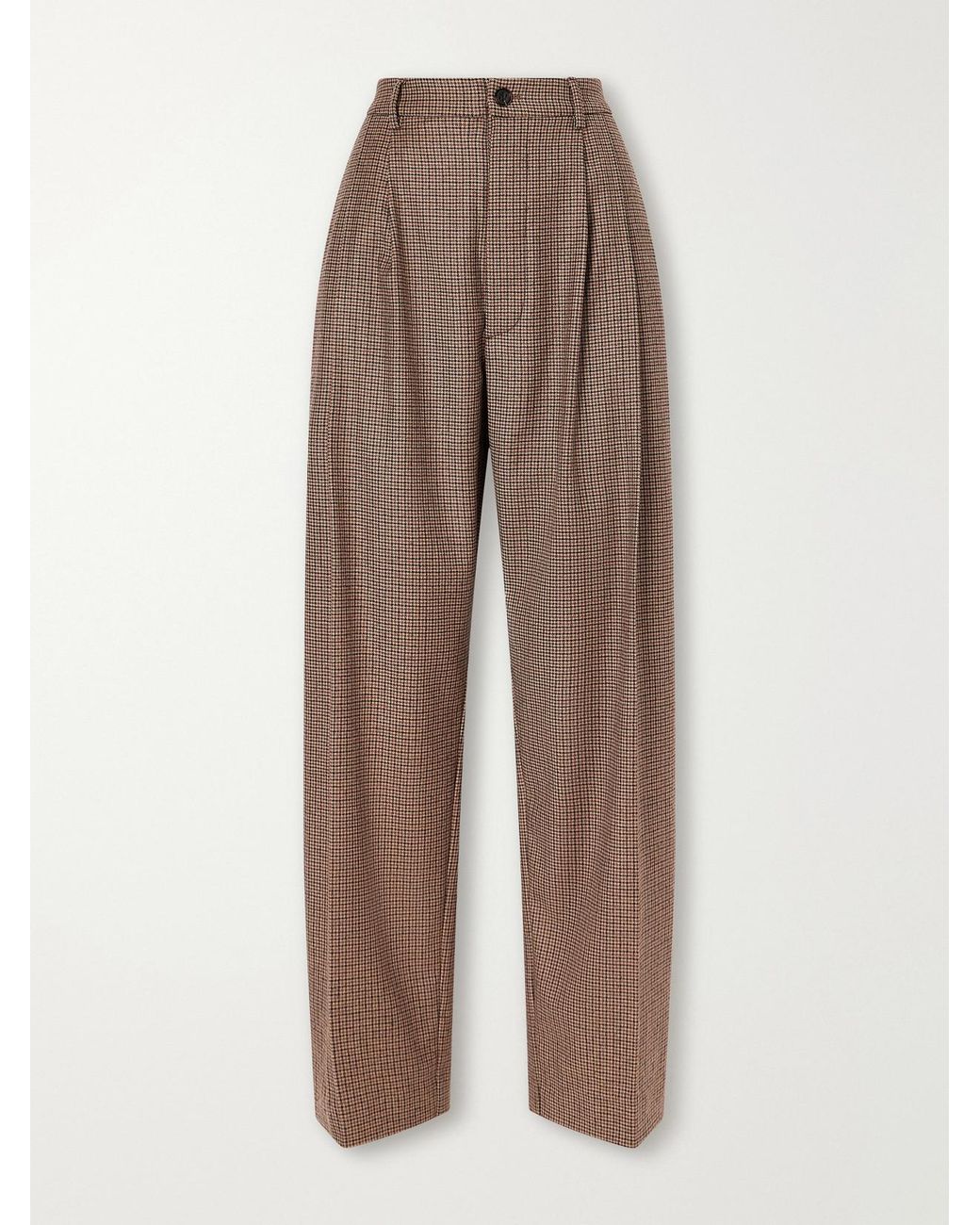 Jamie Haller Natural The Tapered Pleated Houndstooth Stretch Wool-Blend Pants