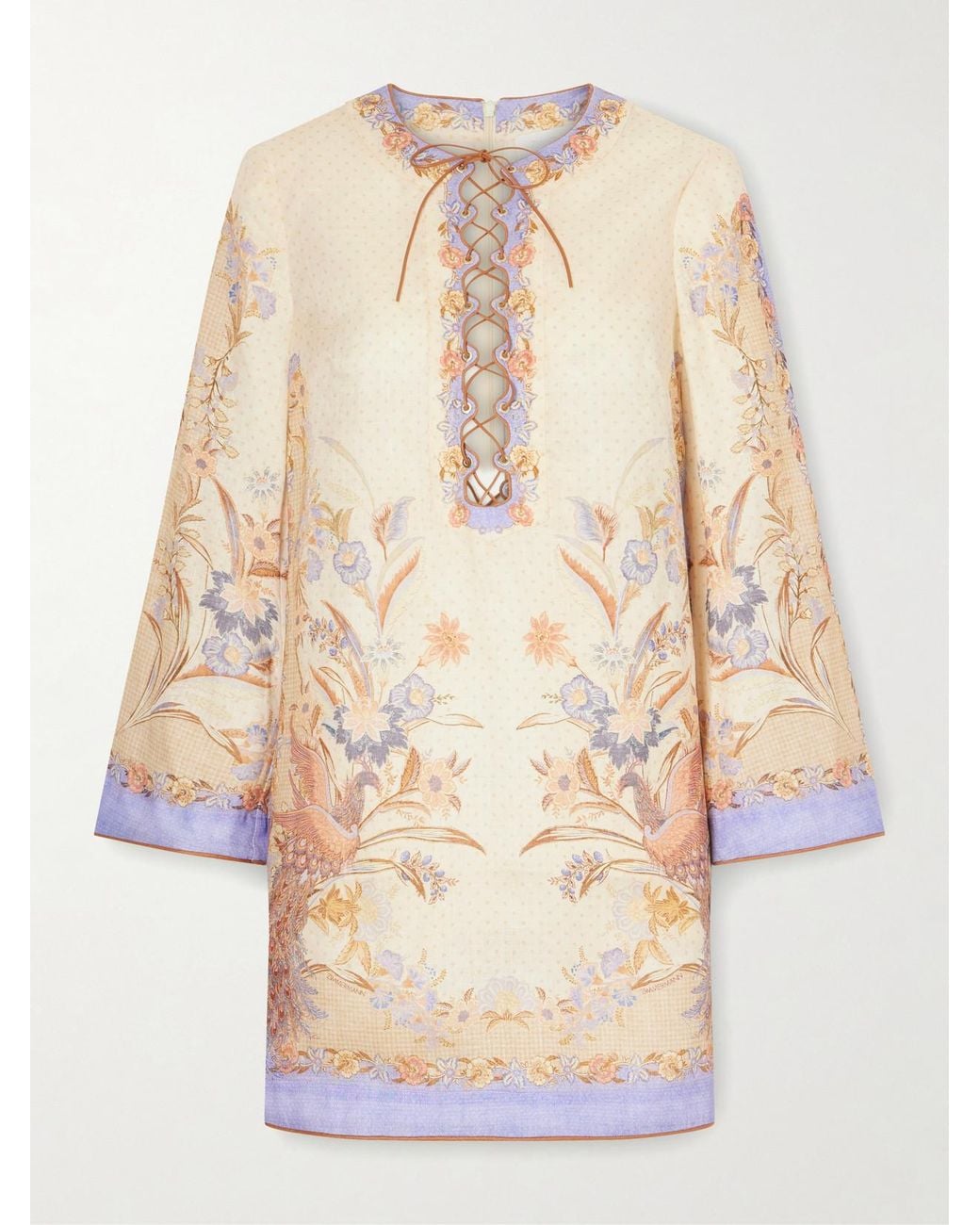 Zimmermann Natural Indra Printed Linen Mini Dress