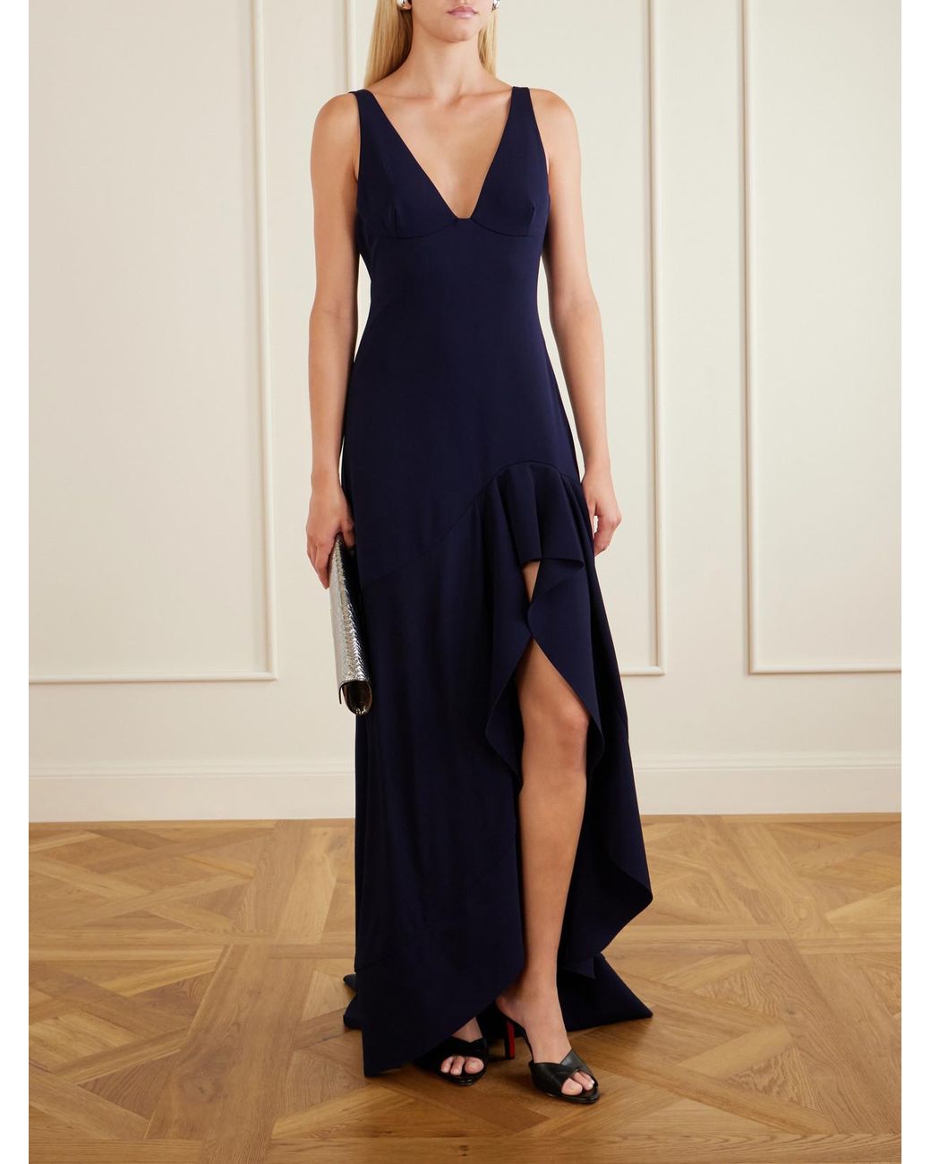Stella McCartney Blue Asymmetric Ruffled Crepe Maxi Dress