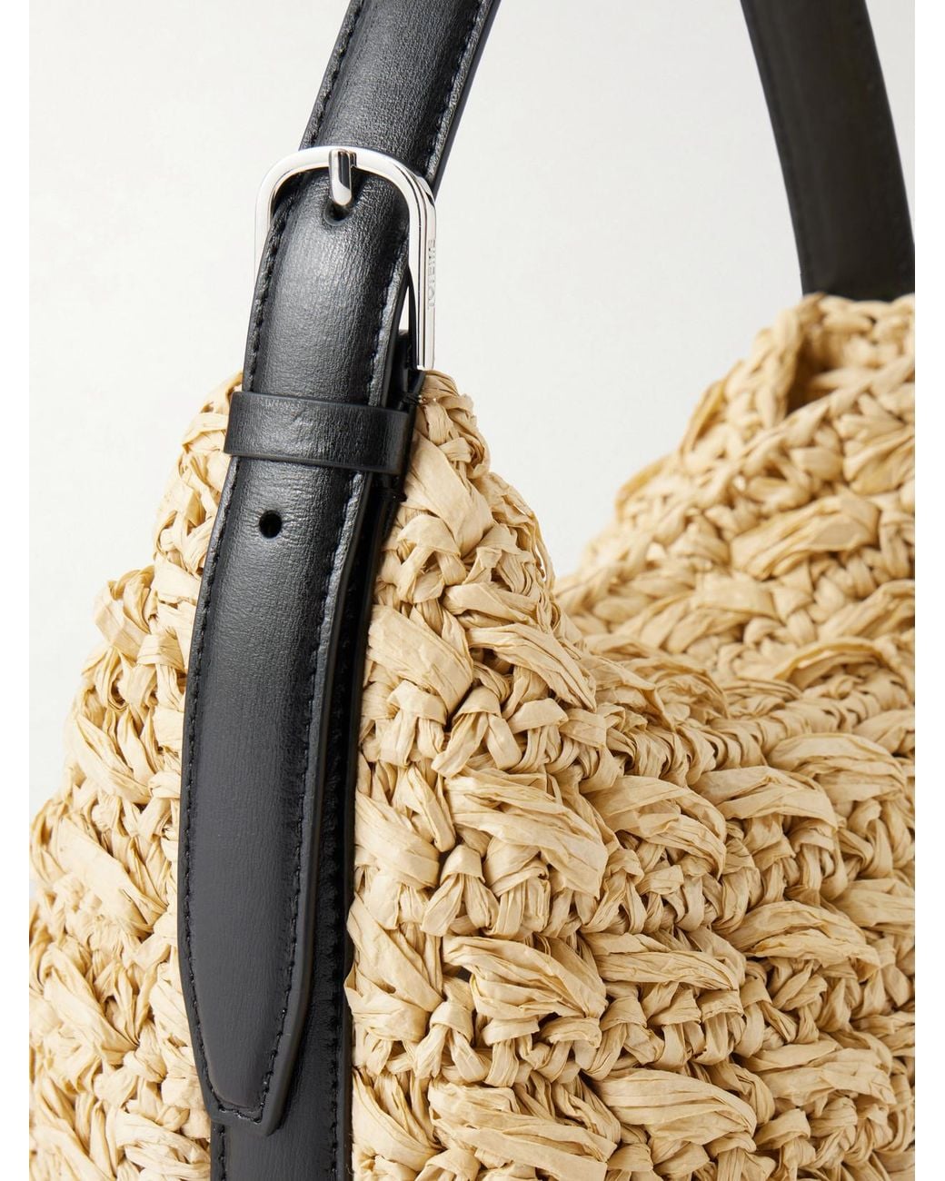 Totême Metallic Belted Small Leather-Trimmed Raffia Shoulder Bag