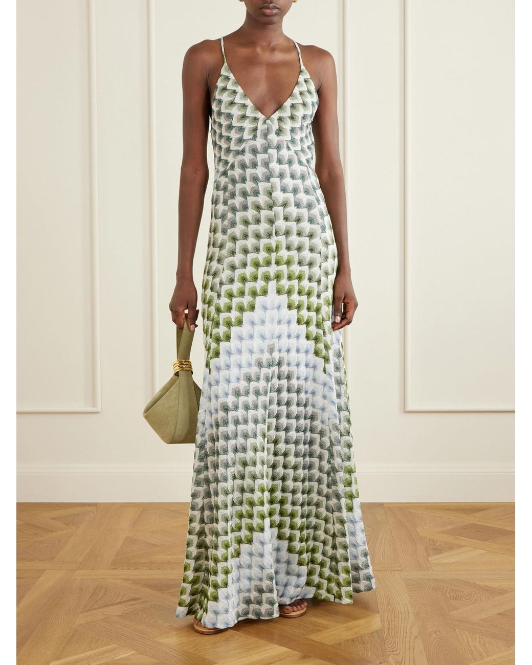 Missoni White Striped Metallic Crochet-Knit Maxi Dress