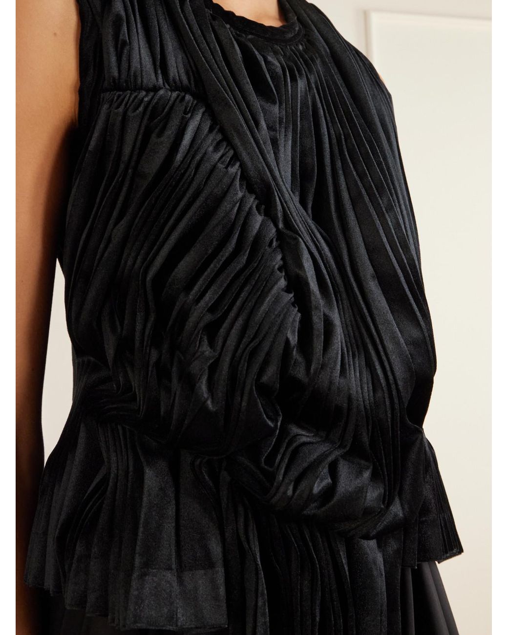 Comme des Garçons Black Asymmetric Pleated Draped Jersey-Velour Top