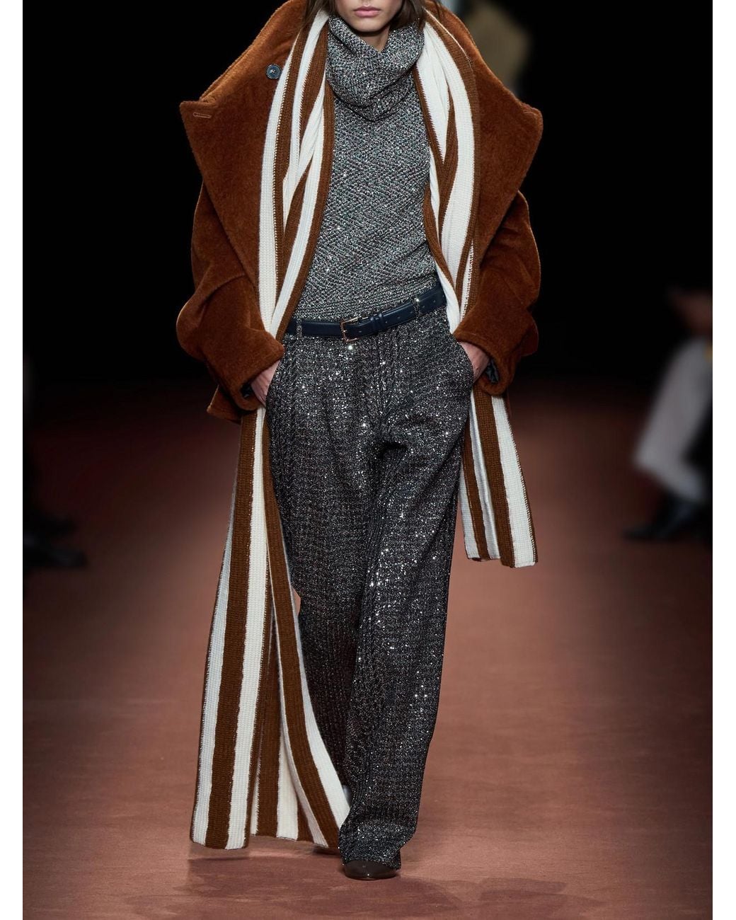 Missoni Gray Pleated Sequined Metallic Crochet-Knit Straight-Leg Pants