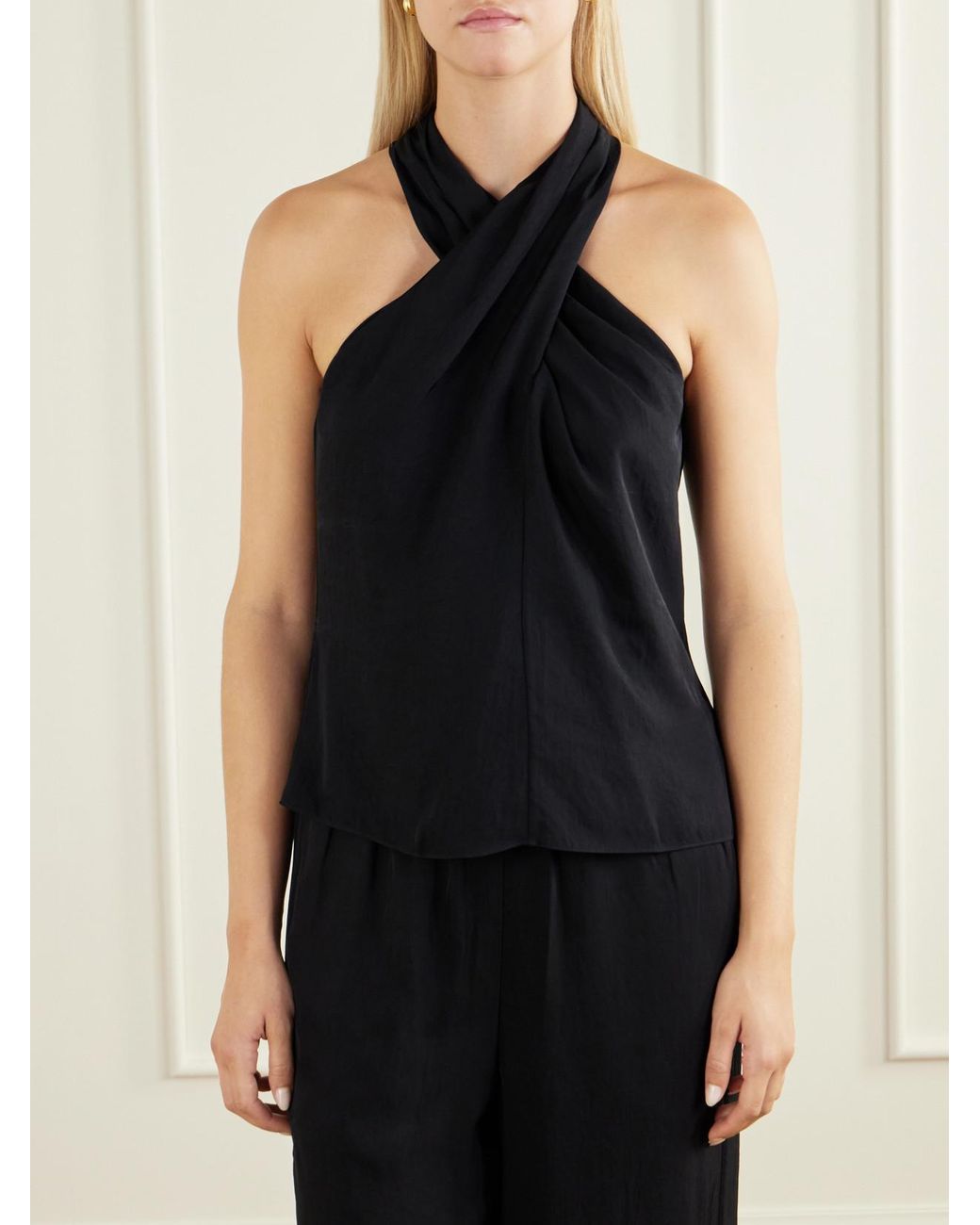 Theory Blue Crepe Halterneck Top