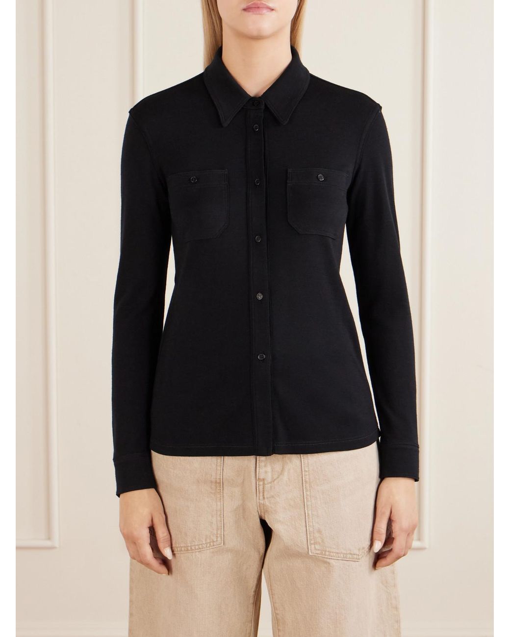 Nili Lotan Black Ibra Merino Wool Shirt