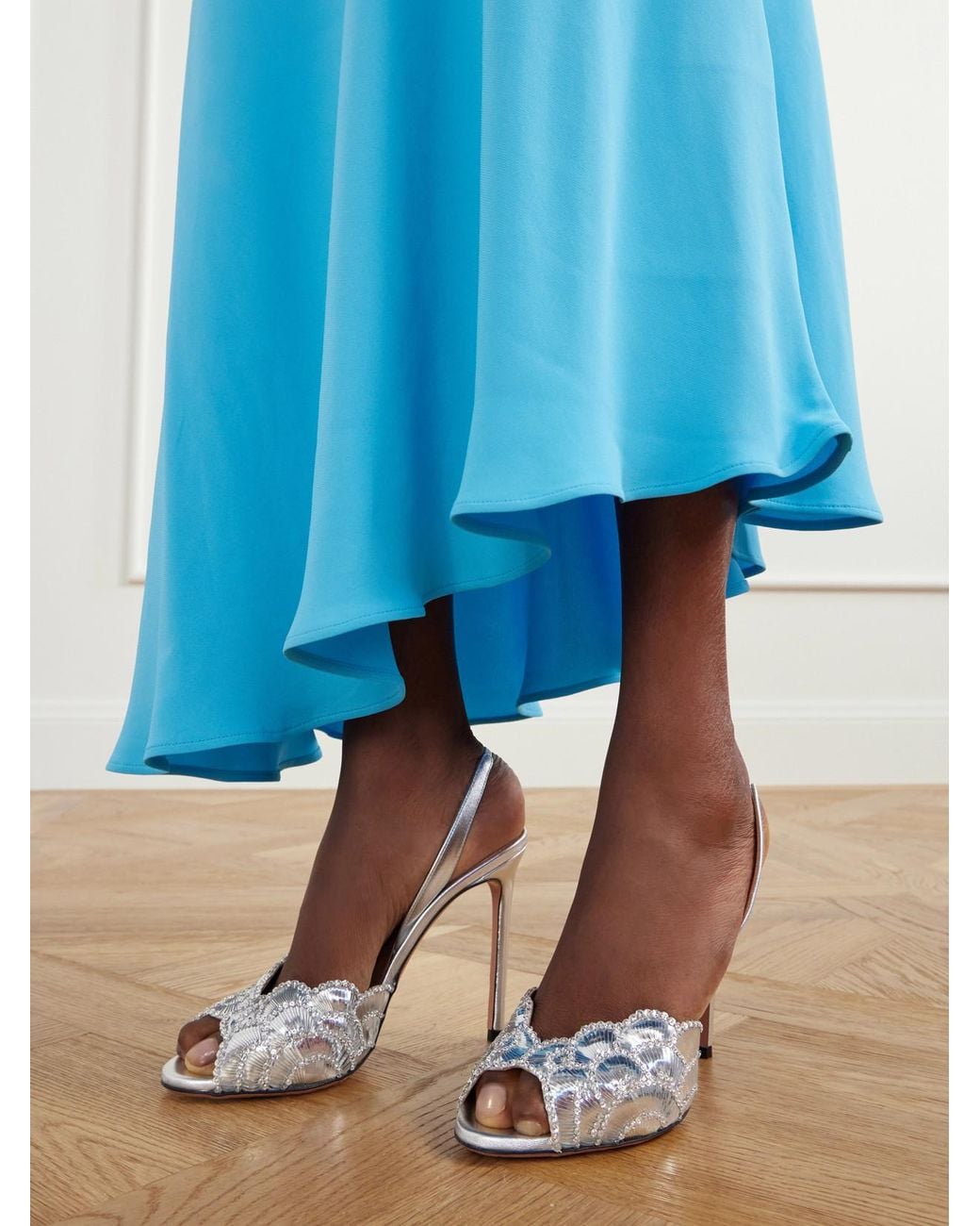 Aquazzura White Ce Soir 105 Slingback Sequin-Embellished Leather Sandals