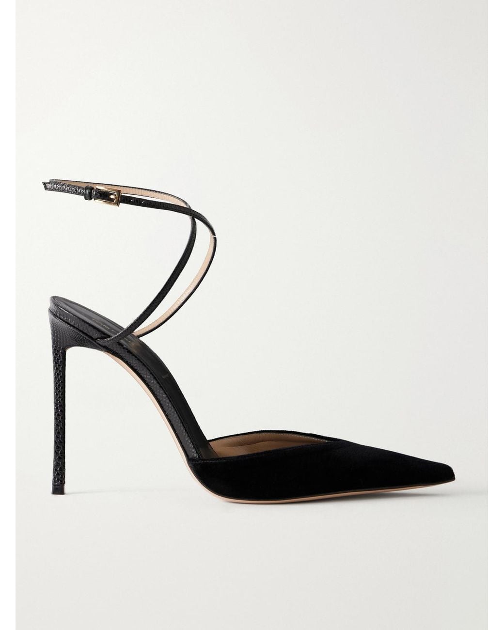 Tom Ford Black Selen 105 Croc-Effect Leather-Trimmed Velvet Pumps