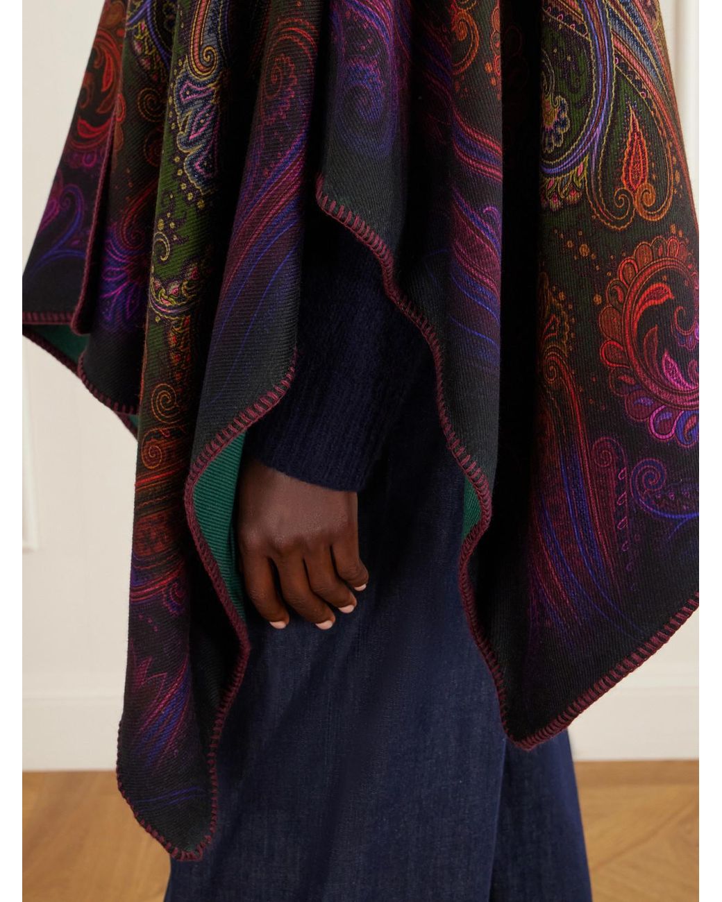 Etro Green Reversible Paisley-Jacquard Wool-Blend Cape